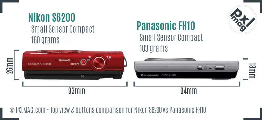 Nikon S6200 vs Panasonic FH10 top view buttons comparison