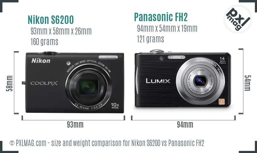 Nikon S6200 vs Panasonic FH2 size comparison