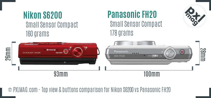 Nikon S6200 vs Panasonic FH20 top view buttons comparison Nikon S6200 vs Panasonic FH20 top view buttons comparison