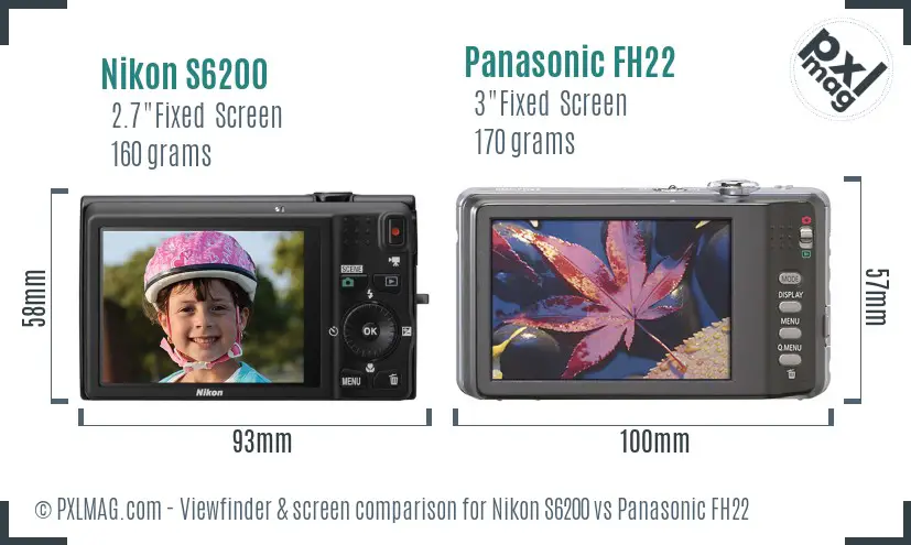 Nikon S6200 vs Panasonic FH22 Screen and Viewfinder comparison