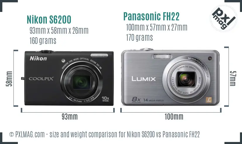 Nikon S6200 vs Panasonic FH22 size comparison Nikon S6200 vs Panasonic FH22 size comparison