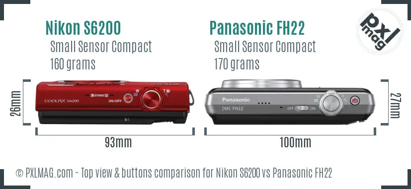 Nikon S6200 vs Panasonic FH22 top view buttons comparison