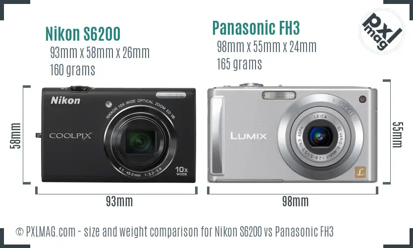 Nikon S6200 vs Panasonic FH3 size comparison