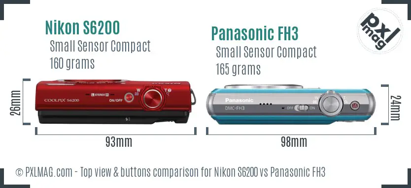 Nikon S6200 vs Panasonic FH3 top view buttons comparison