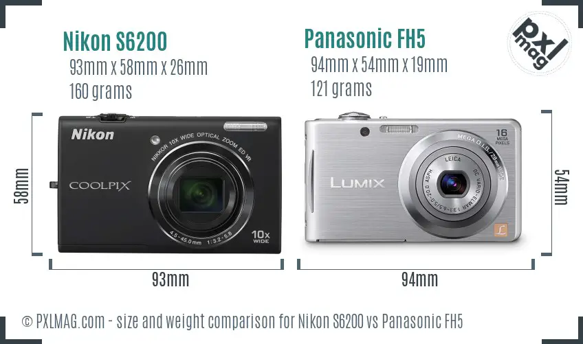 Nikon S6200 vs Panasonic FH5 size comparison