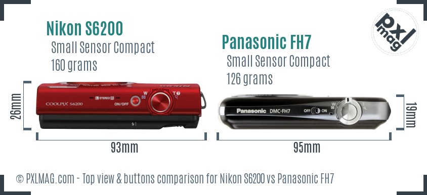 Nikon S6200 vs Panasonic FH7 top view buttons comparison