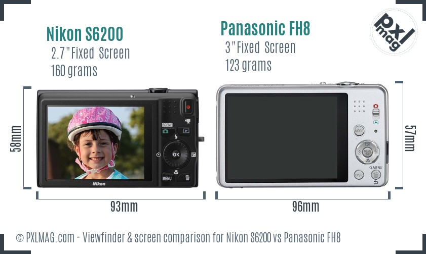 Nikon S6200 vs Panasonic FH8 Screen and Viewfinder comparison