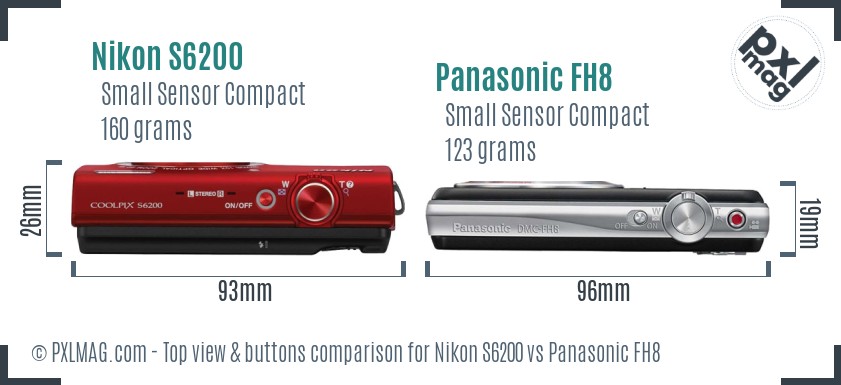 Nikon S6200 vs Panasonic FH8 top view buttons comparison