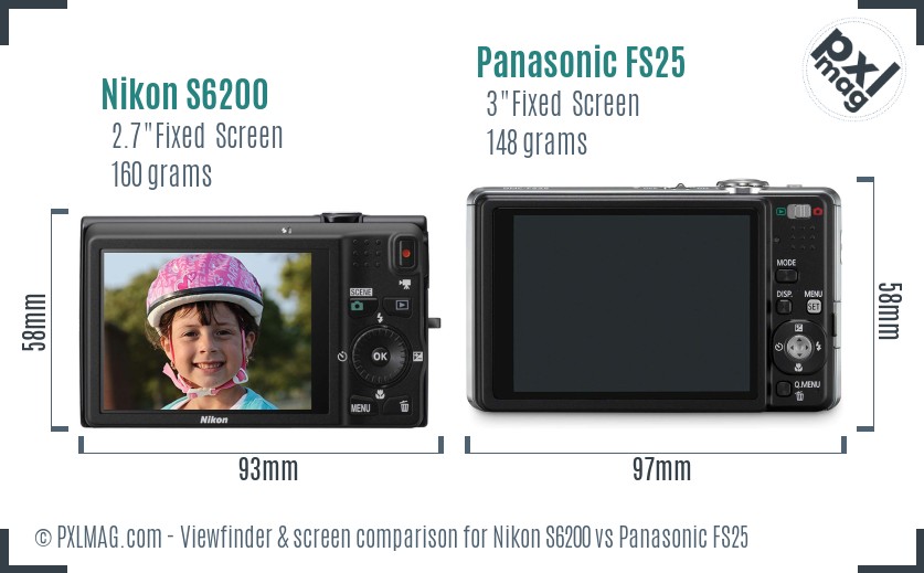 Nikon S6200 vs Panasonic FS25 Screen and Viewfinder comparison