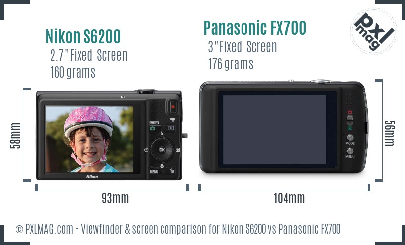 Nikon S6200 vs Panasonic FX700 Screen and Viewfinder comparison