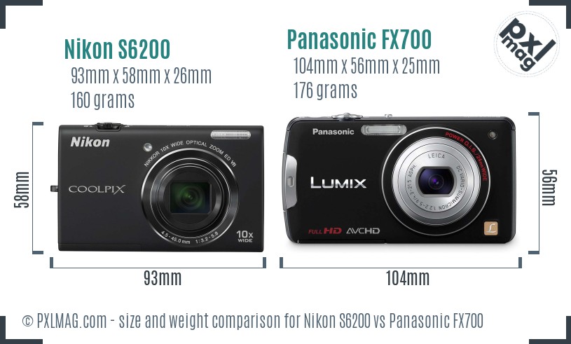 Nikon S6200 vs Panasonic FX700 size comparison