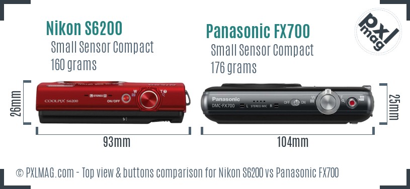 Nikon S6200 vs Panasonic FX700 top view buttons comparison