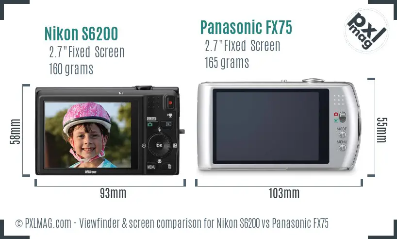 Nikon S6200 vs Panasonic FX75 Screen and Viewfinder comparison