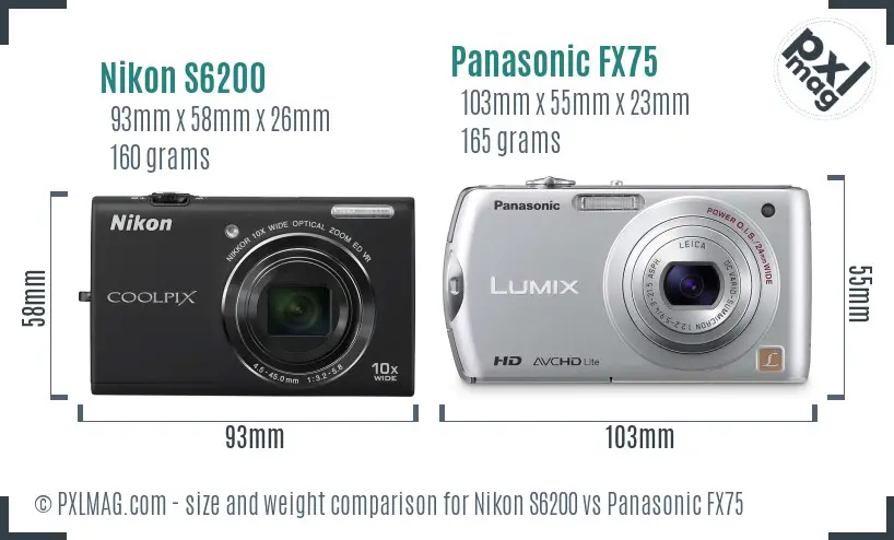 Nikon S6200 vs Panasonic FX75 size comparison Nikon S6200 vs Panasonic FX75 size comparison