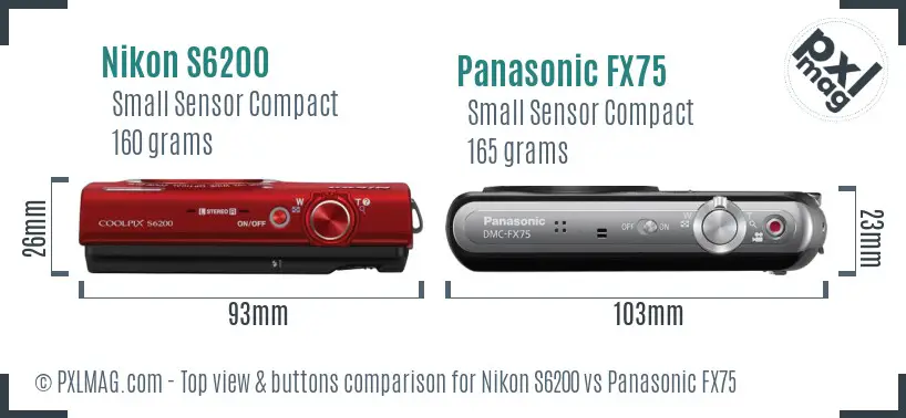 Nikon S6200 vs Panasonic FX75 top view buttons comparison
