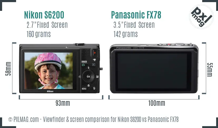 Nikon S6200 vs Panasonic FX78 Screen and Viewfinder comparison