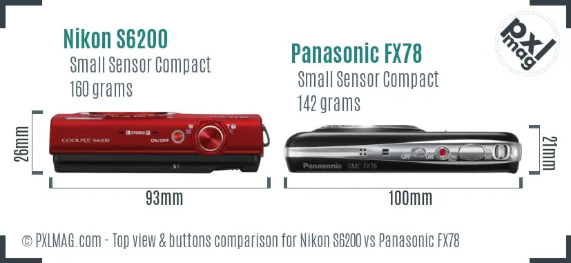 Nikon S6200 vs Panasonic FX78 top view buttons comparison