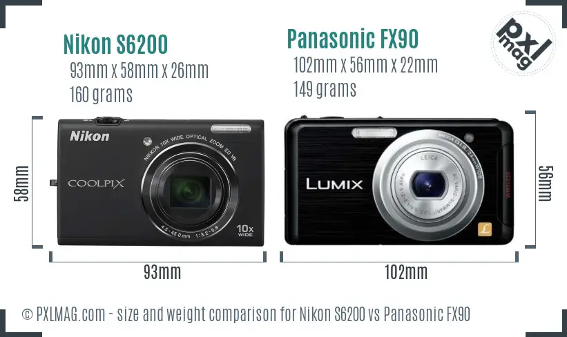 Nikon S6200 vs Panasonic FX90 size comparison Nikon S6200 vs Panasonic FX90 size comparison