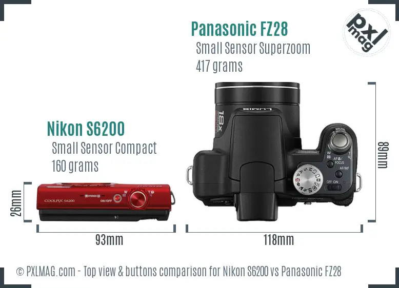 Nikon S6200 vs Panasonic FZ28 top view buttons comparison