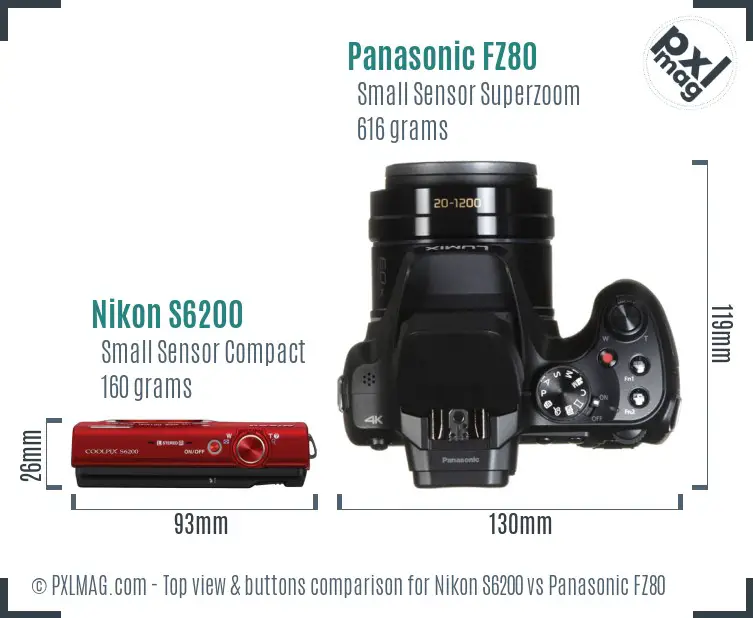 Nikon S6200 vs Panasonic FZ80 top view buttons comparison