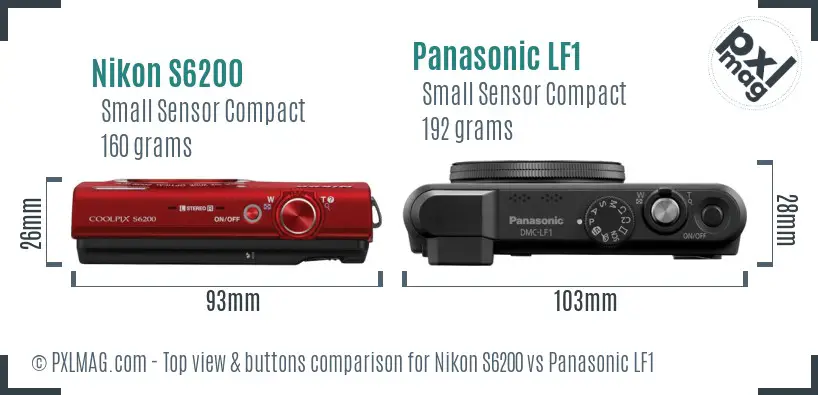 Nikon S6200 vs Panasonic LF1 top view buttons comparison