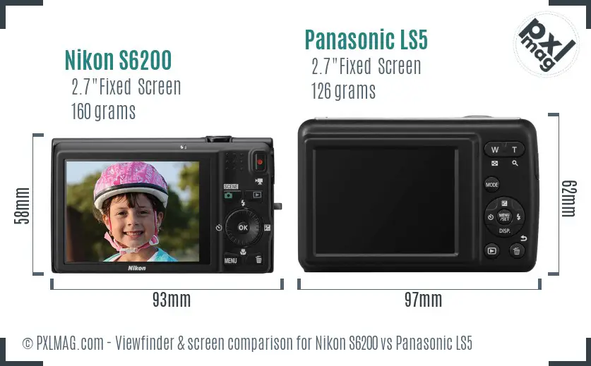 Nikon S6200 vs Panasonic LS5 Screen and Viewfinder comparison