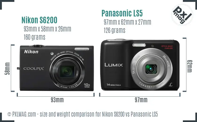 Nikon S6200 vs Panasonic LS5 size comparison