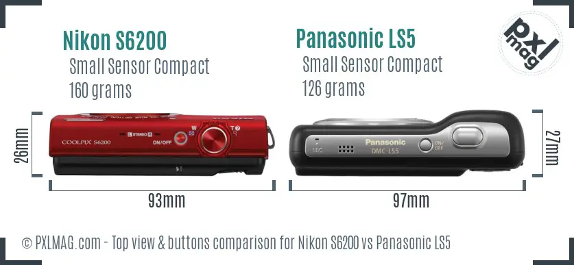 Nikon S6200 vs Panasonic LS5 top view buttons comparison
