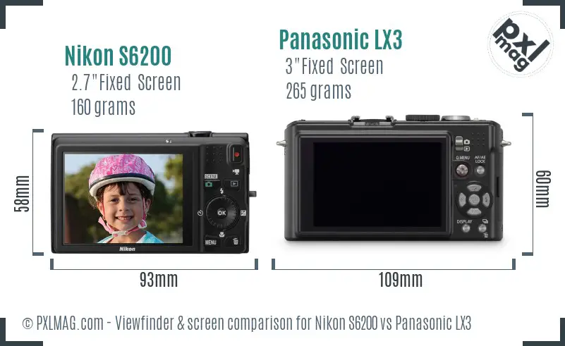 Nikon S6200 vs Panasonic LX3 Screen and Viewfinder comparison