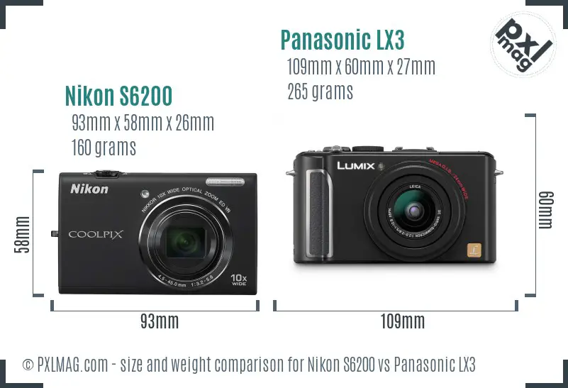 Nikon S6200 vs Panasonic LX3 size comparison