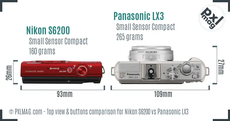 Nikon S6200 vs Panasonic LX3 top view buttons comparison