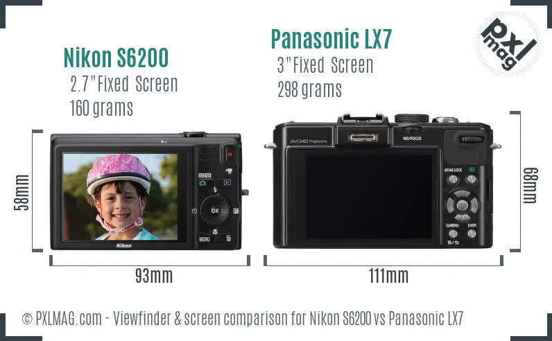 Nikon S6200 vs Panasonic LX7 Screen and Viewfinder comparison