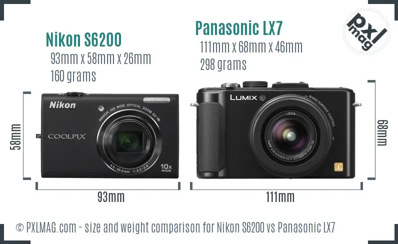 Nikon S6200 vs Panasonic LX7 size comparison