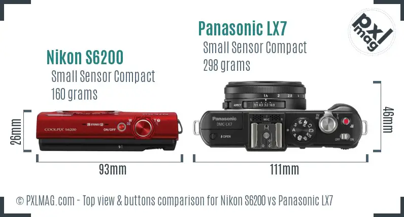 Nikon S6200 vs Panasonic LX7 top view buttons comparison