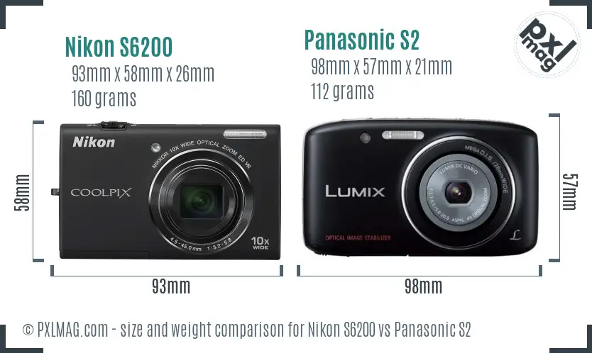 Nikon S6200 vs Panasonic S2 size comparison Nikon S6200 vs Panasonic S2 size comparison