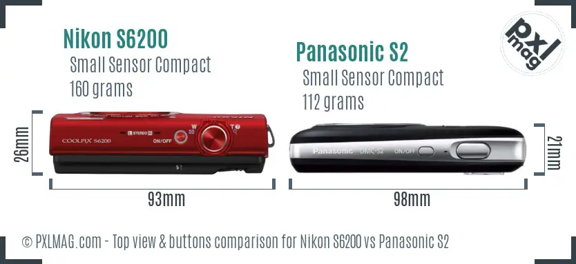 Nikon S6200 vs Panasonic S2 top view buttons comparison Nikon S6200 vs Panasonic S2 top view buttons comparison