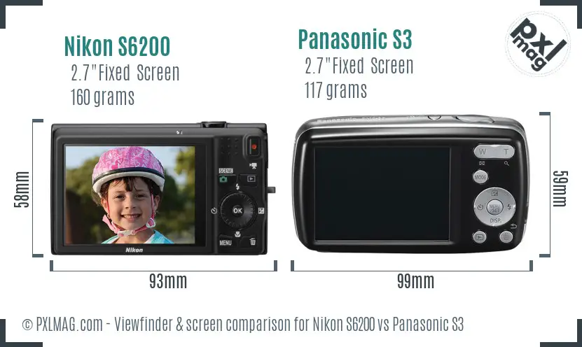 Nikon S6200 vs Panasonic S3 Screen and Viewfinder comparison Nikon S6200 vs Panasonic S3 Screen and Viewfinder comparison