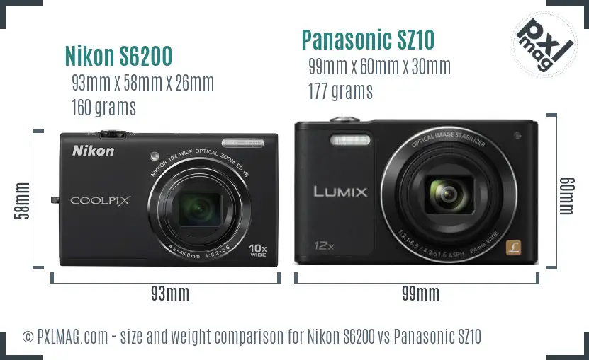 Nikon S6200 vs Panasonic SZ10 size comparison