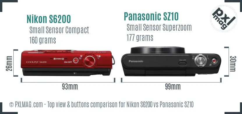 Nikon S6200 vs Panasonic SZ10 top view buttons comparison