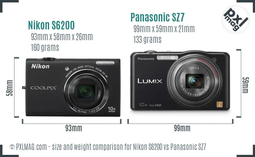 Nikon S6200 vs Panasonic SZ7 size comparison