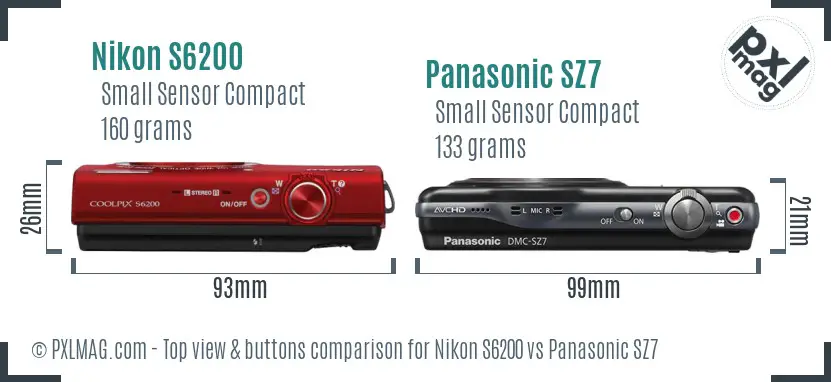 Nikon S6200 vs Panasonic SZ7 top view buttons comparison