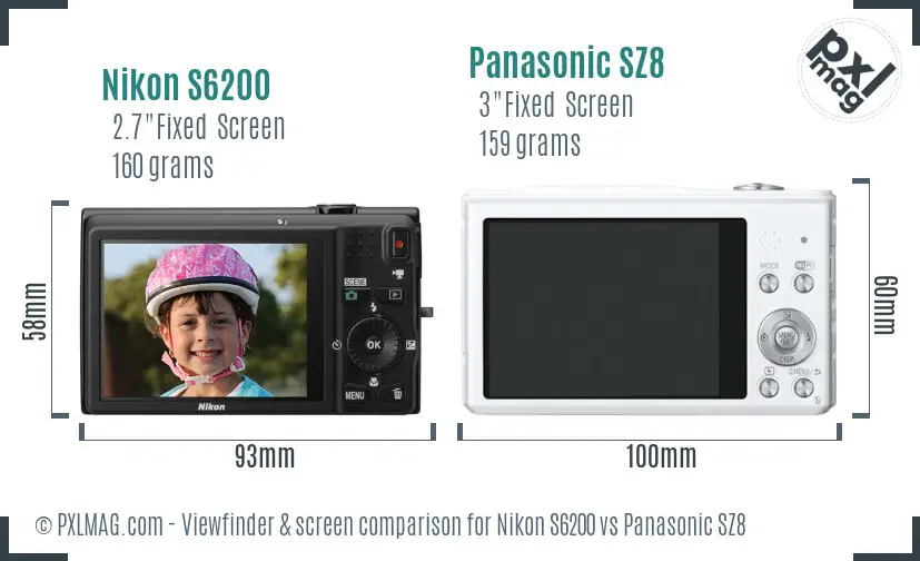 Nikon S6200 vs Panasonic SZ8 Screen and Viewfinder comparison