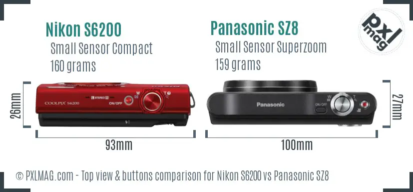 Nikon S6200 vs Panasonic SZ8 top view buttons comparison