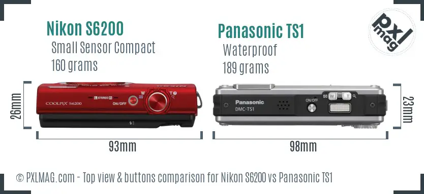 Nikon S6200 vs Panasonic TS1 top view buttons comparison