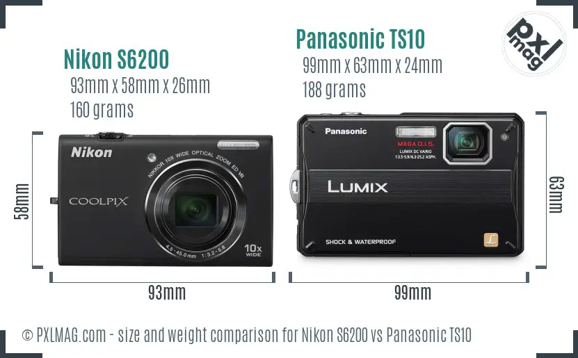 Nikon S6200 vs Panasonic TS10 size comparison