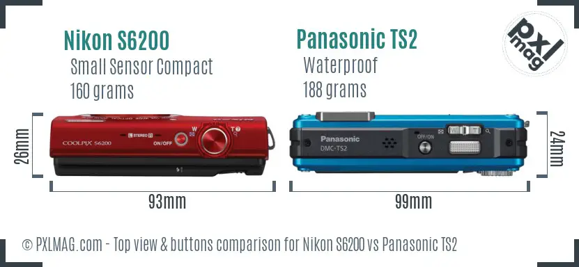 Nikon S6200 vs Panasonic TS2 top view buttons comparison