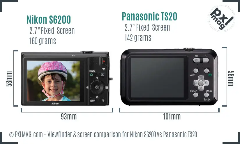 Nikon S6200 vs Panasonic TS20 Screen and Viewfinder comparison