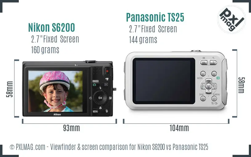 Nikon S6200 vs Panasonic TS25 Screen and Viewfinder comparison