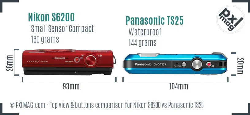 Nikon S6200 vs Panasonic TS25 top view buttons comparison