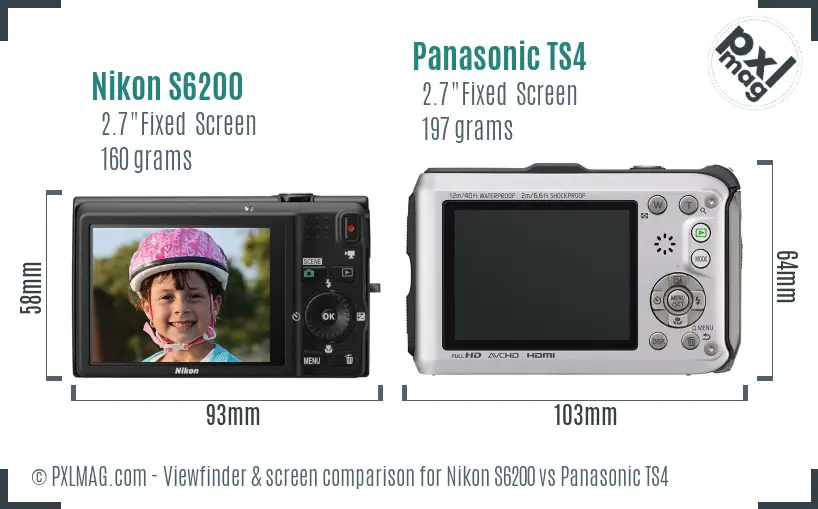 Nikon S6200 vs Panasonic TS4 Screen and Viewfinder comparison